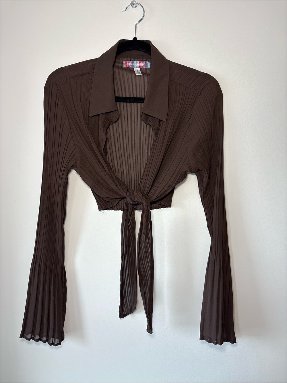 Urban Outfitters Brown Sheer Pleated Tie-Front